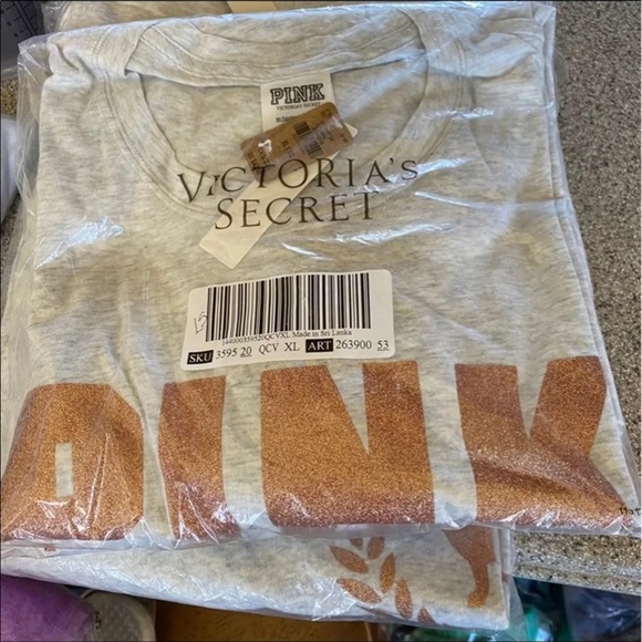 PINK BLING classic pant long sleeve campus tee cowl neck pullover GLITTER LOGO - Picture 8 of 12